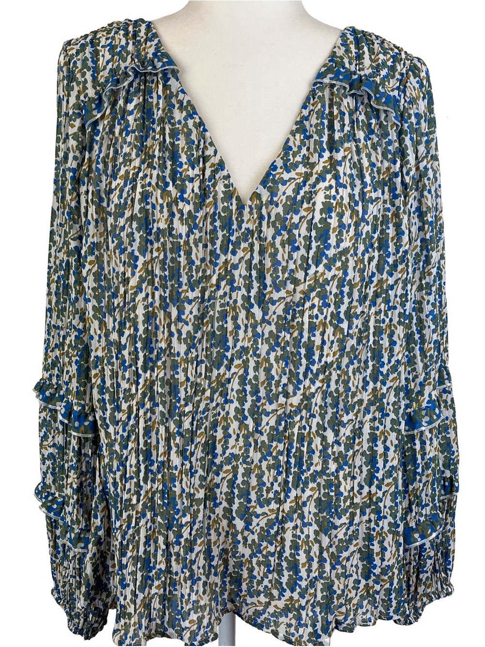 Maeve by Anthropologie Multicolor Floral Peasant Top Lined Ruffle Blouse Large
